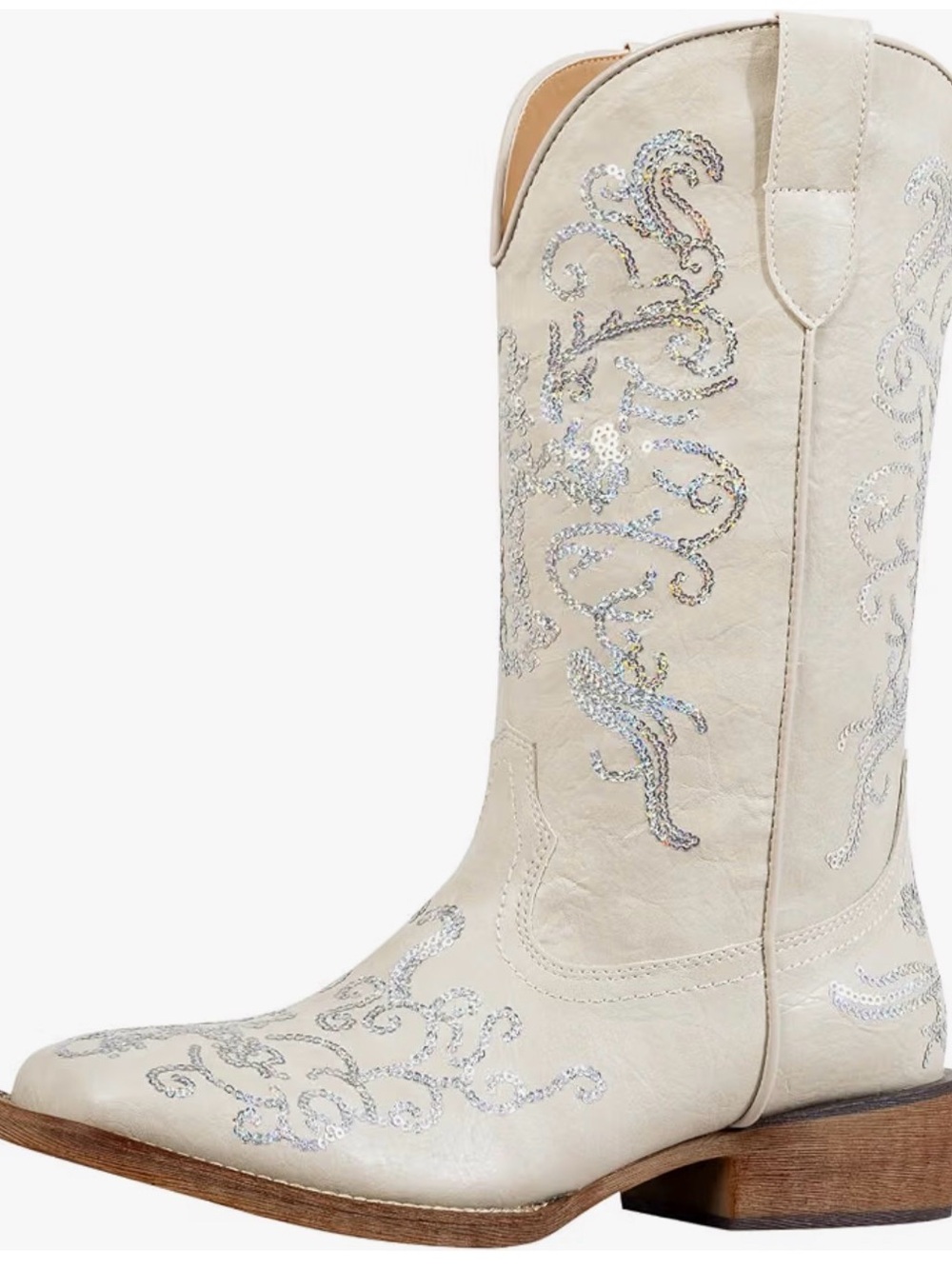 Women's off-White Sequin Embellished Cowboy Boots - Picture 4 of 6